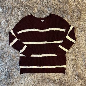 Maroon & White Striped Sweater - Charlotte Russe
